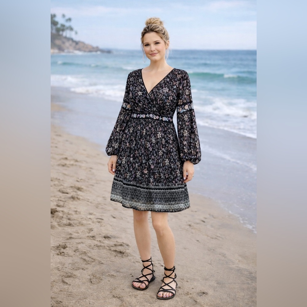 NWT Free People Black Floral Dress - Picture 1 of 9